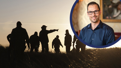 Inzet: portret Jerome Lam. Op de foto staan burgers die zoeken bij een vermissing. 