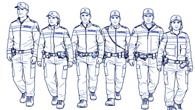 Covertekening van het boek ‘Politieagent worden’ met lijntekening van agenten