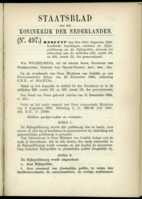 27. Het Rijkspolitiebesluit 1935